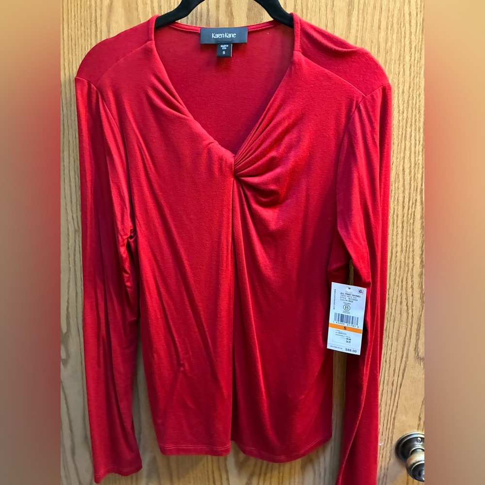 Red Jersey Knot Tie Top by Karen Kane